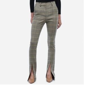 A.L.C. Edwin Split Front Slim Cut Woven Tweed Plaid Flat Front Pants 6